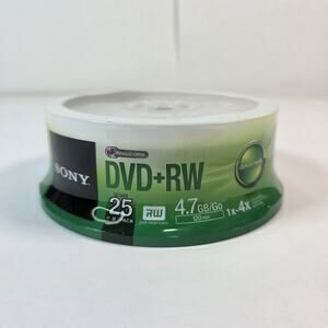 25 pk SONY Blank DVD+RW 4x Logo Branded 4.7GB Rewritable DVD Disc - 25DPW47SP